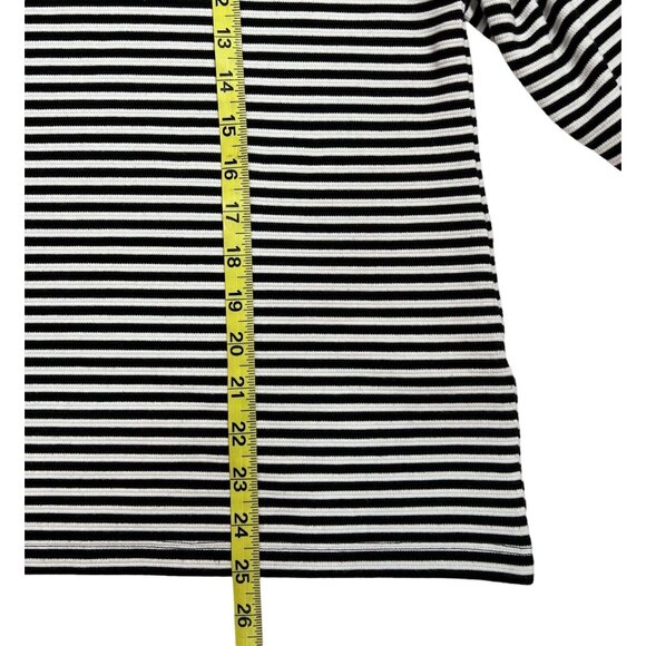 Chico's 3 Top 3/4 sleeve black white striped Shirt Size Large Stretch - Picture 7 of 8